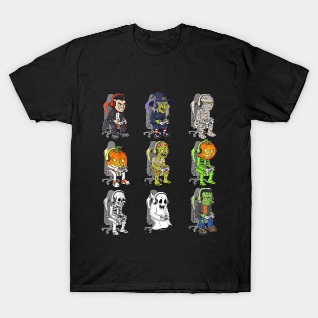 Gamer Halloween Skeleton Vampire Gaming T-Shirt by lunacreat